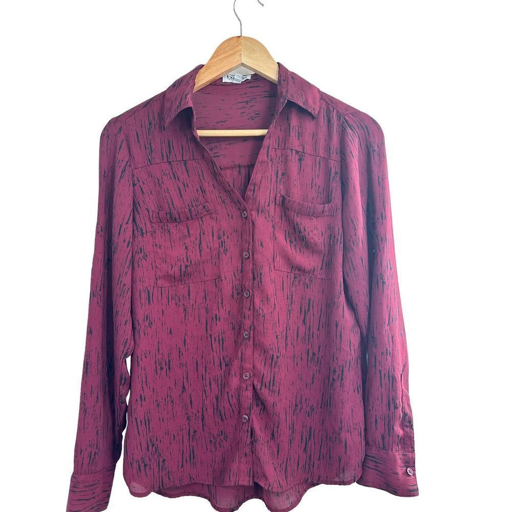 Express The Portofino Shirt Burgundy/Black Button‎ Down Shirt S/P
